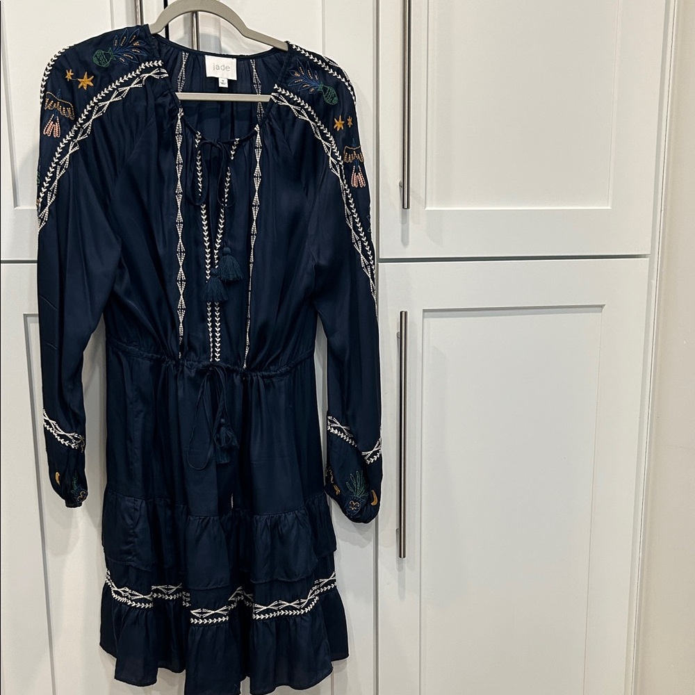 Johnny Was “Jade” Navy and White Embroidered Dress NWOT - M